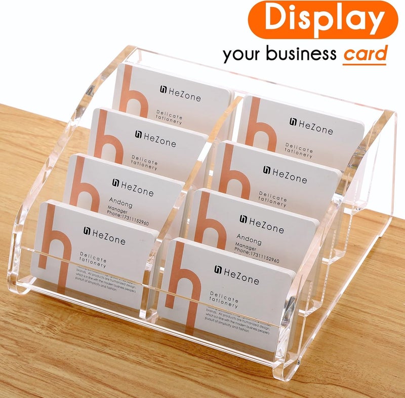 HeZone Business Card Holder for Desk Clear Acrylic Cards Stand Rack Multiple 8 slots 4 Tier, Business Card HolderDisplay for Women and Men Organize 400 Cards (8 Slots) - Image 3
